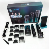 Комплект 3 в 1 VGR V-694 акумуляторна машинка для стрижки, триммер та електробритва шейвер. Колір: синій. Зображення №12