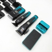 Комплект 3 в 1 VGR V-694 акумуляторна машинка для стрижки, триммер та електробритва шейвер. Колір: синій. Зображення №18