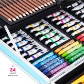 Набор для творчества в алюминиевом чемодане Единорог 145 предметов, чемодан для рисования детский кейс. Цвет: голубой. Изображение №4 Набор для творчества в алюминиевом чемодане Единорог 145 предметов, чемодан для рисования детский кейс. Цвет: голубой. Изображение №4