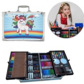 Набор для творчества в алюминиевом чемодане Единорог 145 предметов, чемодан для рисования детский кейс. Цвет: голубой. Изображение №5 Набор для творчества в алюминиевом чемодане Единорог 145 предметов, чемодан для рисования детский кейс. Цвет: голубой. Изображение №5