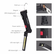 Фонарь кемпинг W51-SMD+COB, поворот на 180º+180º, магнит, зажим, крюк для подвеса, встроенный аккумулятор. Изображение №6