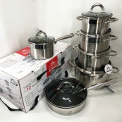 Набор посуды 12 предметов ASTRA A-2412, набор казанов, набор кастрюль из нержавеющей стали. Изображение №4