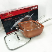 Сковорода-фритюрниця UNIQUE UN-5251 квадратна антипригарна з пароваркою та каструлею + скляна кришка 24 см. Зображення №2