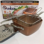 Сковорода-фритюрниця UNIQUE UN-5251 квадратна антипригарна з пароваркою та каструлею + скляна кришка 24 см. Зображення №4