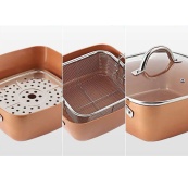 Сковорода-фритюрниця UNIQUE UN-5251 квадратна антипригарна з пароваркою та каструлею + скляна кришка 24 см. Зображення №8