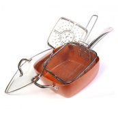 Сковорода-фритюрниця UNIQUE UN-5251 квадратна антипригарна з пароваркою та каструлею + скляна кришка 24 см. Зображення №10