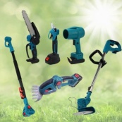 Акумуляторний універсальний садовий набір 6 в 1 Секатор Міні-пила Триммер Повітродувка Подовжувач Кущоріз. Зображення №2