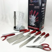 Набор ножей UNIQUE UN-1832 с подставкой 9 предметов овощечистка точилка ножницы Нержавеющая сталь. Изображение №2 Набор ножей UNIQUE UN-1832 с подставкой 9 предметов овощечистка точилка ножницы Нержавеющая сталь. Изображение №2