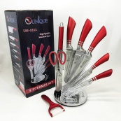 Набор ножей UNIQUE UN-1832 с подставкой 9 предметов овощечистка точилка ножницы Нержавеющая сталь. Изображение №3 Набор ножей UNIQUE UN-1832 с подставкой 9 предметов овощечистка точилка ножницы Нержавеющая сталь. Изображение №3