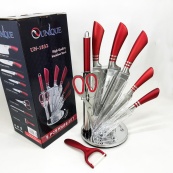 Набор ножей UNIQUE UN-1832 с подставкой 9 предметов овощечистка точилка ножницы Нержавеющая сталь. Изображение №6 Набор ножей UNIQUE UN-1832 с подставкой 9 предметов овощечистка точилка ножницы Нержавеющая сталь. Изображение №6