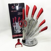 Набор ножей UNIQUE UN-1832 с подставкой 9 предметов овощечистка точилка ножницы Нержавеющая сталь. Изображение №8 Набор ножей UNIQUE UN-1832 с подставкой 9 предметов овощечистка точилка ножницы Нержавеющая сталь. Изображение №8