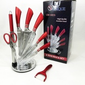 Набор ножей UNIQUE UN-1832 с подставкой 9 предметов овощечистка точилка ножницы Нержавеющая сталь. Изображение №9 Набор ножей UNIQUE UN-1832 с подставкой 9 предметов овощечистка точилка ножницы Нержавеющая сталь. Изображение №9