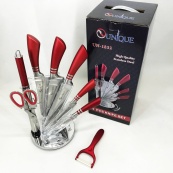 Набор ножей UNIQUE UN-1832 с подставкой 9 предметов овощечистка точилка ножницы Нержавеющая сталь. Изображение №10 Набор ножей UNIQUE UN-1832 с подставкой 9 предметов овощечистка точилка ножницы Нержавеющая сталь. Изображение №10