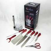 Набор ножей UNIQUE UN-1832 с подставкой 9 предметов овощечистка точилка ножницы Нержавеющая сталь. Изображение №11 Набор ножей UNIQUE UN-1832 с подставкой 9 предметов овощечистка точилка ножницы Нержавеющая сталь. Изображение №11