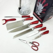 Набор ножей UNIQUE UN-1832 с подставкой 9 предметов овощечистка точилка ножницы Нержавеющая сталь. Изображение №12 Набор ножей UNIQUE UN-1832 с подставкой 9 предметов овощечистка точилка ножницы Нержавеющая сталь. Изображение №12