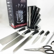 Набор ножей UNIQUE UN-1834 с вращающейся подставкой 9 предметов, Ножи кухонные из нержавеющей стали. Изображение №2