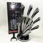 Набор ножей UNIQUE UN-1834 с вращающейся подставкой 9 предметов, Ножи кухонные из нержавеющей стали. Изображение №4