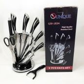 Набор ножей UNIQUE UN-1834 с вращающейся подставкой 9 предметов, Ножи кухонные из нержавеющей стали. Изображение №7