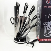 Набор ножей UNIQUE UN-1834 с вращающейся подставкой 9 предметов, Ножи кухонные из нержавеющей стали. Изображение №8