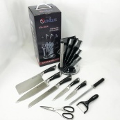 Набор ножей UNIQUE UN-1834 с вращающейся подставкой 9 предметов, Ножи кухонные из нержавеющей стали. Изображение №11