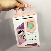 Копилка-сейф ROBOT BODYGUARD с кодовым замком отпечатком пальца и купюроприемником. Цвет: розовый. Изображение №11