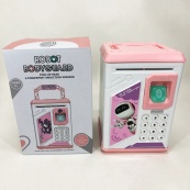 Копилка-сейф ROBOT BODYGUARD с кодовым замком отпечатком пальца и купюроприемником. Цвет: розовый. Изображение №15