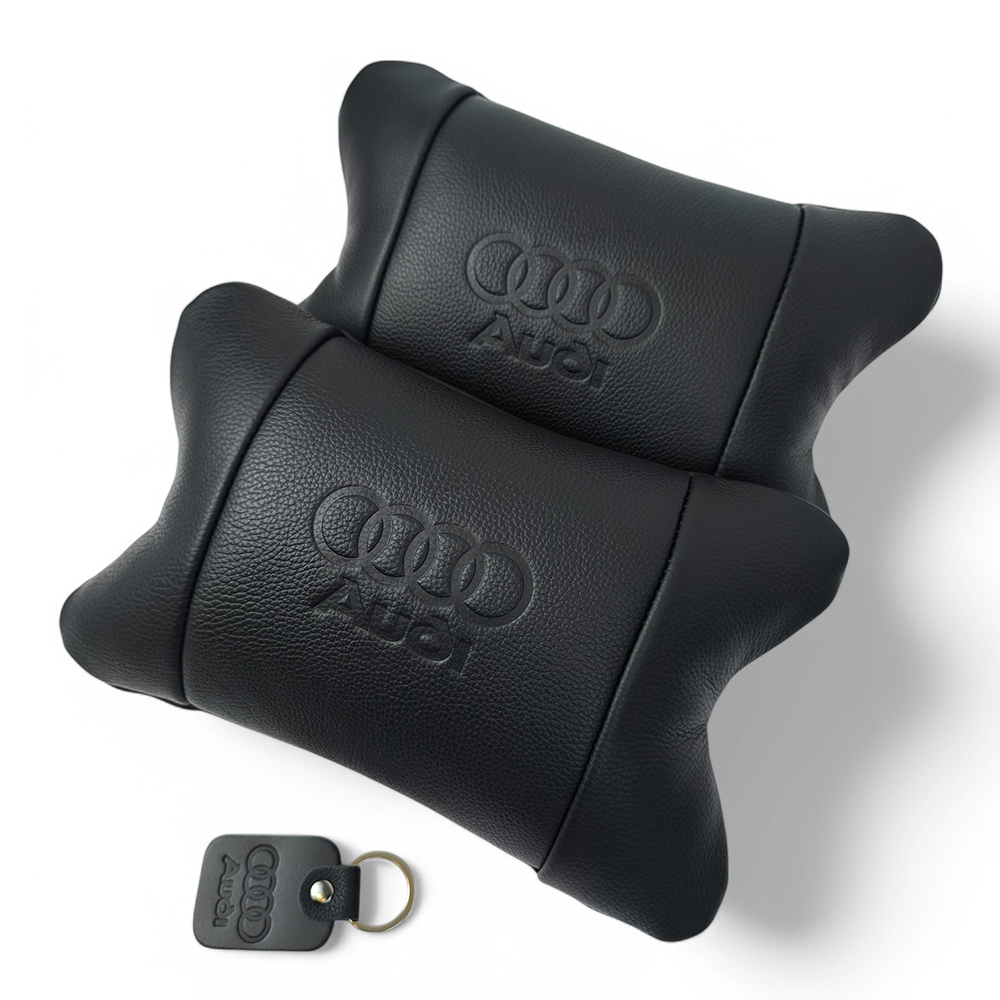 Набор кожаных подушек Audi + брелок в подарок, подушки на подголовник в авто Набор кожаных подушек Audi + брелок в подарок, подушки на подголовник в авто