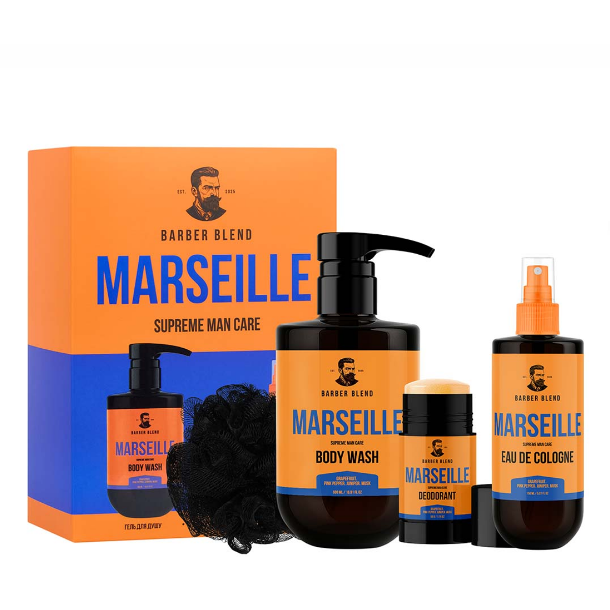 Подарунковий набір косметики для чоловіків Barber Blend Marseille, 4 продукти Подарунковий набір косметики для чоловіків Barber Blend Marseille, 4 продукти