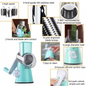 Овочерізка мультислайсер Tabletop Drum Grater Kitchen Master Терка для овочів та фруктів 3 насадки. Колір: блакитний. Зображення №10