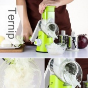 Овочерізка мультислайсер Tabletop Drum Grater Kitchen Master Терка для овочів та фруктів 3 насадки. Колір: зелений. Зображення №7