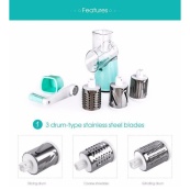 Овочерізка мультислайсер Tabletop Drum Grater Kitchen Master Терка для овочів та фруктів 3 насадки. Колір: блакитний. Зображення №12