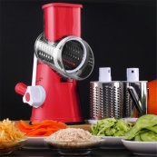 Овочерізка мультислайсер Tabletop Drum Grater Kitchen Master Терка для овочів та фруктів 3 насадки. Колір: червоний. Зображення №4