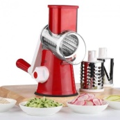 Овочерізка мультислайсер Tabletop Drum Grater Kitchen Master Терка для овочів та фруктів 3 насадки. Колір: червоний. Зображення №8