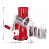 Овочерізка мультислайсер Tabletop Drum Grater Kitchen Master Терка для овочів та фруктів 3 насадки. Колір: червоний. Зображення №14