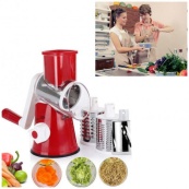 Овочерізка мультислайсер Tabletop Drum Grater Kitchen Master Терка для овочів та фруктів 3 насадки. Колір: червоний. Зображення №16