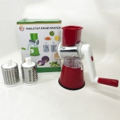 Овочерізка мультислайсер Tabletop Drum Grater Kitchen Master Терка для овочів та фруктів 3 насадки. Колір: червоний. Зображення №23