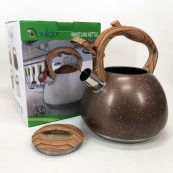 Чайник Unique со свистком UN-5306 2,7л мрамор, качественный чайник для газовой плиты. Цвет: коричневый. Изображение №2