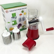 Овочерізка мультислайсер Tabletop Drum Grater Kitchen Master Терка для овочів та фруктів 3 насадки. Колір: червоний. Зображення №25