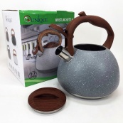 Чайник Unique зі свистком UN-5306 2,7л мармур, чайник для газової плитки, чайник на плиту. Колір: сірий. Зображення №2