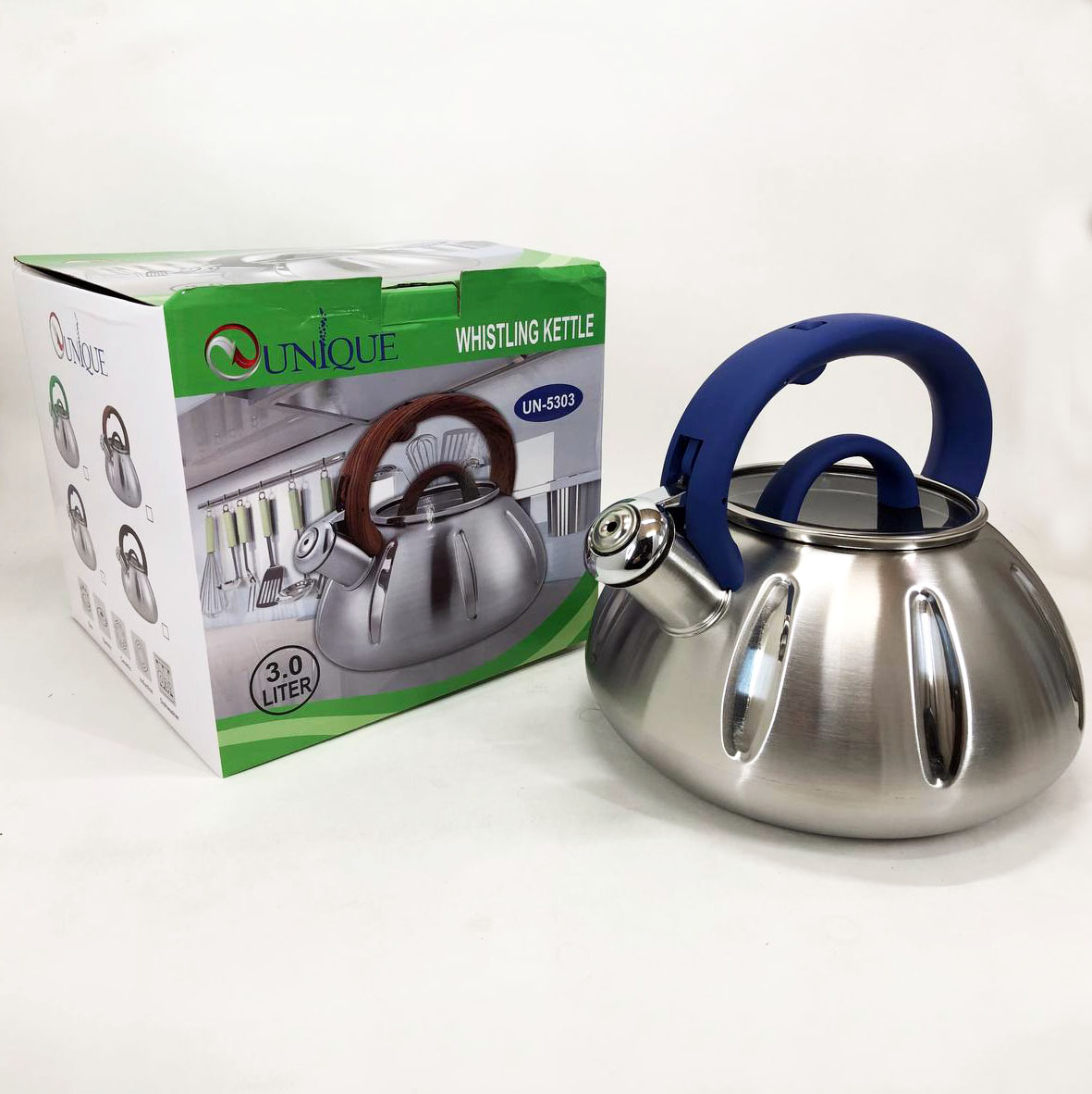Чайник со свистком Unique UN-5303 кухонный на 3 литра, чайник для газовой плитки. Цвет: синий Чайник со свистком Unique UN-5303 кухонный на 3 литра, чайник для газовой плитки. Цвет: синий