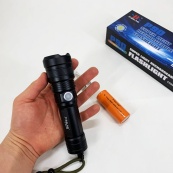 Ручной аккумуляторный светодиодный фонарь Police X-Balog BL-1827-P90 переносной с USB зарядкой оптическим зумом и металлическим корпусом + ремешок на руку. Изображение №3