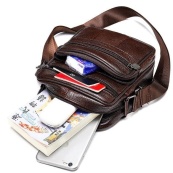 Чоловіча сумка з натуральної італійської шкіри, коричнева, компактний месенджер, кросбоді. Зображення №2