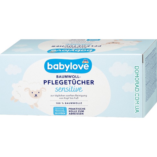 Babylove Бавовняні серветки Pflegetucher Sensitive 50шт. Babylove Бавовняні серветки Pflegetucher Sensitive 50шт.