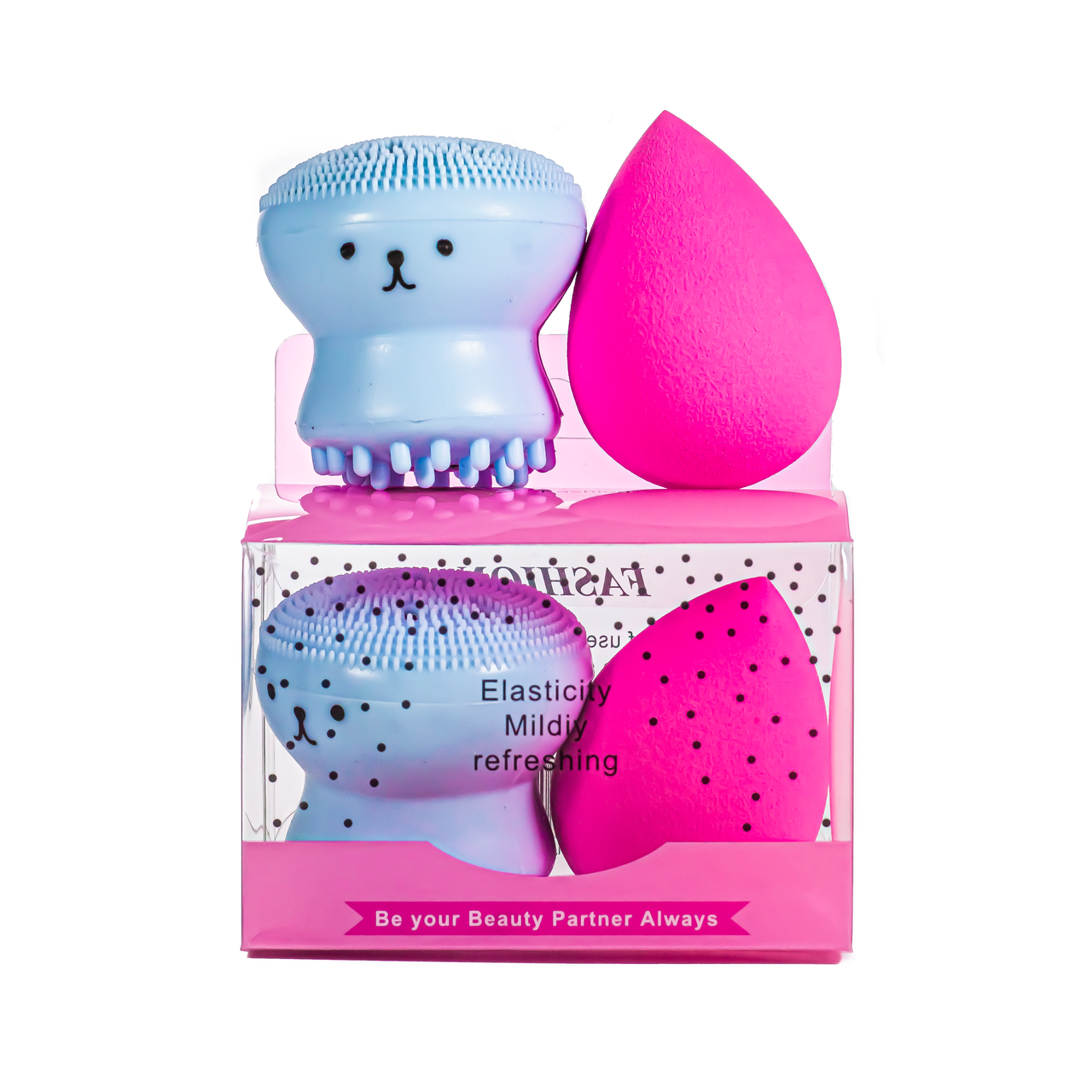 Набір 2 в 1 Puffy спонж для макіяжу та щітка для очищення обличчя Набір 2 в 1 Puffy спонж для макіяжу та щітка для очищення обличчя