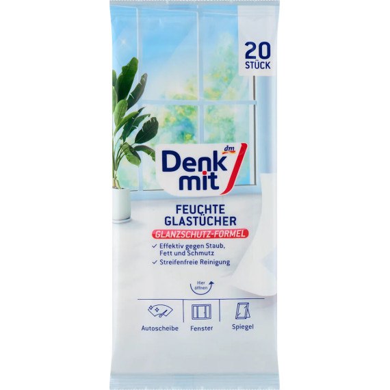 Серветки вологі для скла та вікон Denk Mit 20 шт Серветки вологі для скла та вікон Denk Mit 20 шт