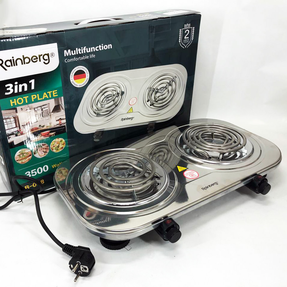Електрична плита Rainberg RB-008 на 2 поверхні спіральна + 2 регулятори 3500 Вт Електрична плита Rainberg RB-008 на 2 поверхні спіральна + 2 регулятори 3500 Вт