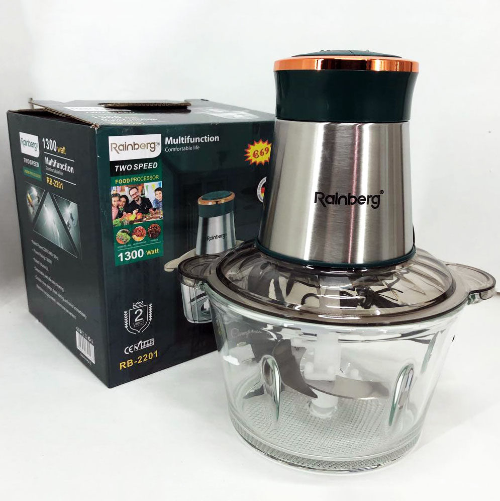 Блендер стаціонарний Rainberg RB-2201 кухонний подрібнювач 1300W чаша скляна на 2 л подвійне лезо чоппер Блендер стаціонарний Rainberg RB-2201 кухонний подрібнювач 1300W чаша скляна на 2 л подвійне лезо чоппер