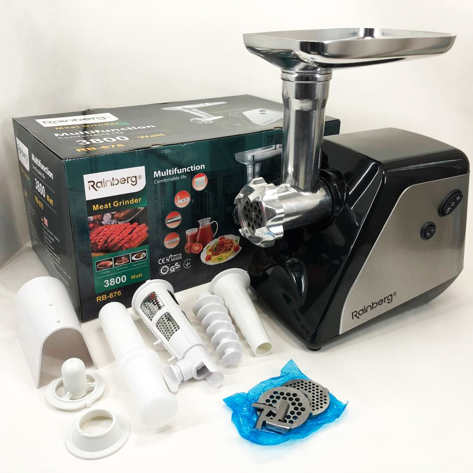 М'ясорубка електрична електром'ясорубка Rainberg RB-676 із соковижималкою 3800W, м'ясорубка для томатів М'ясорубка електрична електром'ясорубка Rainberg RB-676 із соковижималкою 3800W, м'ясорубка для томатів