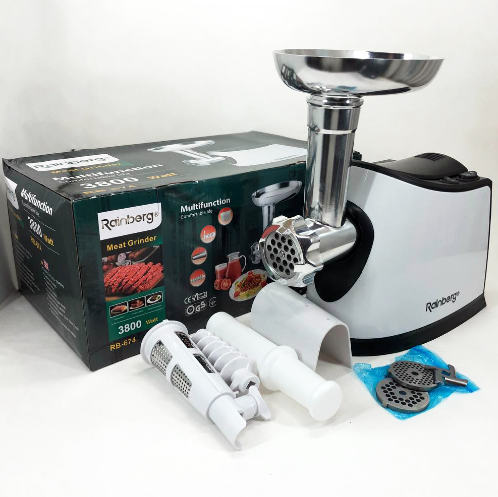 Электромясорубка с соковыжималкой Rainberg RB-674 3000W, электромясорубка для шинковки, мощная мясорубка Электромясорубка с соковыжималкой Rainberg RB-674 3000W, электромясорубка для шинковки, мощная мясорубка