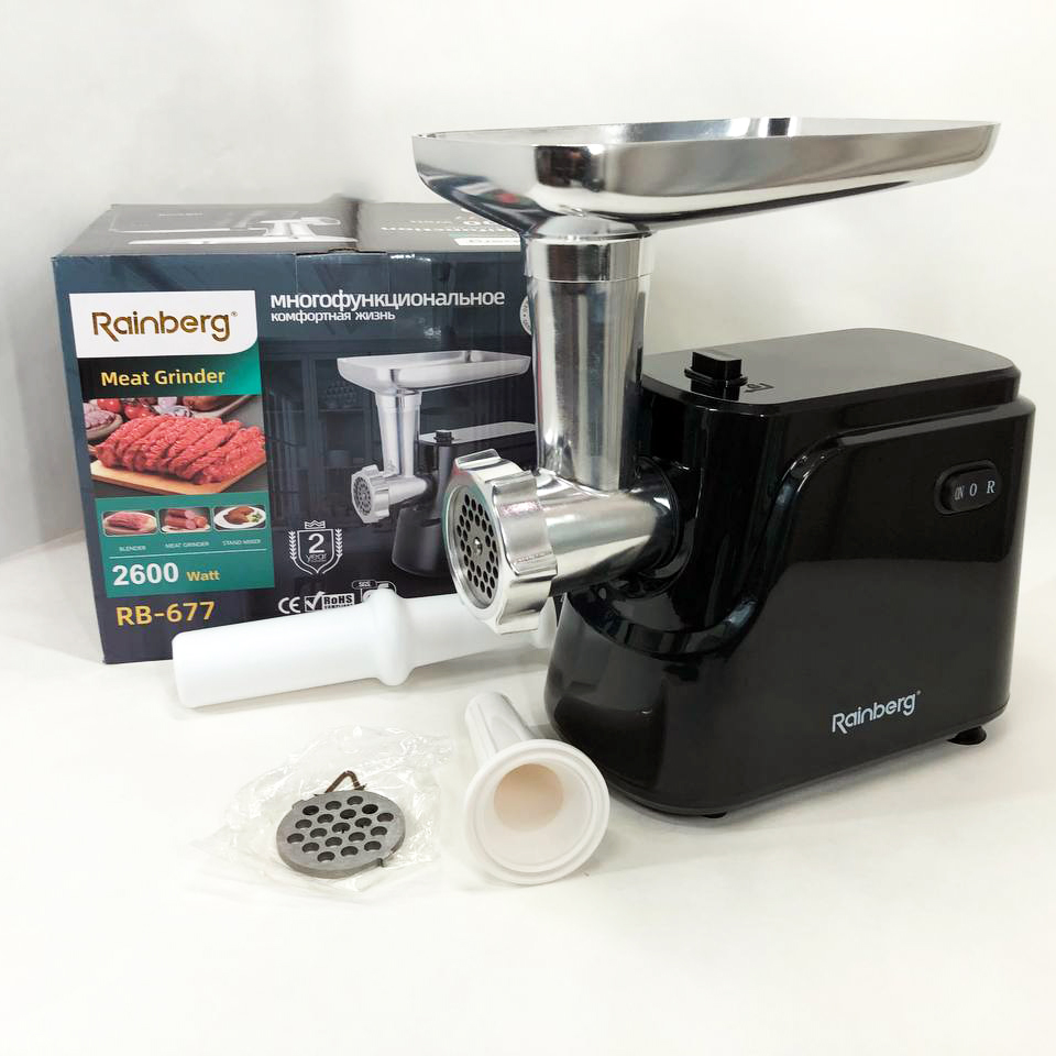 Електрична м'ясорубка Rainberg RB-677 2600 Вт з насадкою для ковбас, м'ясорубка з металевим редуктором Електрична м'ясорубка Rainberg RB-677 2600 Вт з насадкою для ковбас, м'ясорубка з металевим редуктором